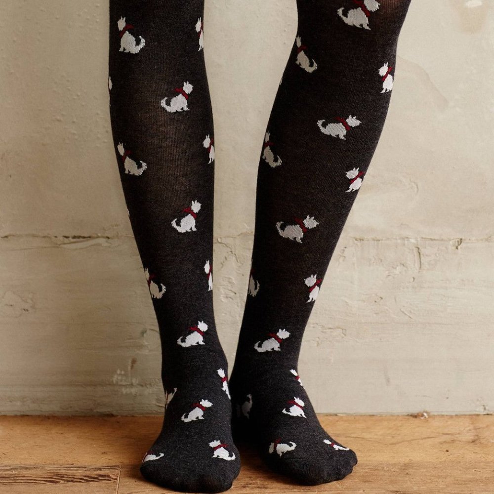 Anthropologie Tights S/M M/L TINTORETTA Dog SCOTTIE Scarf Cotton Sweaterknit NWT